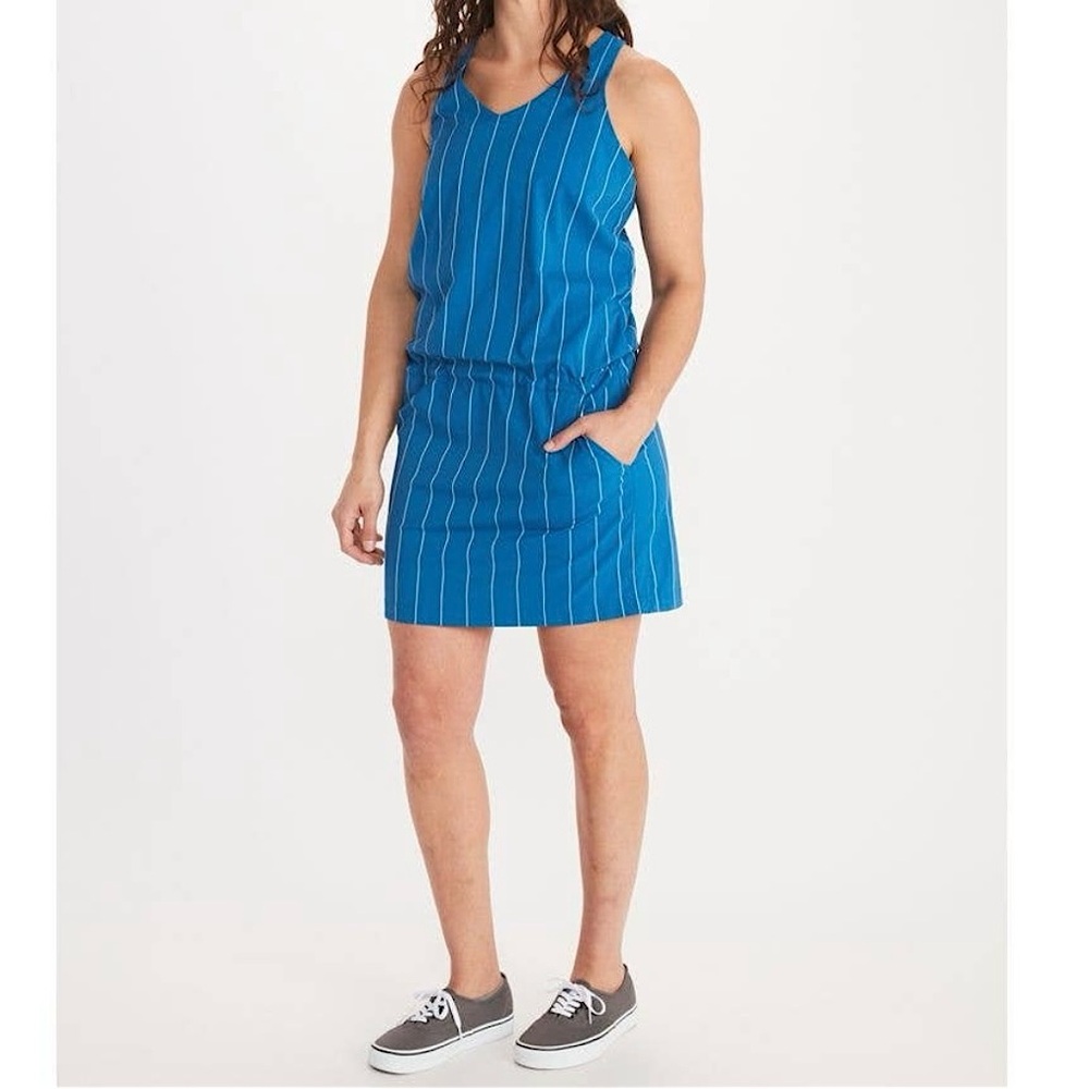 NWT Marmot Women’s Gretchen Dress Pockets‎ Blue White Stripes Size Medium